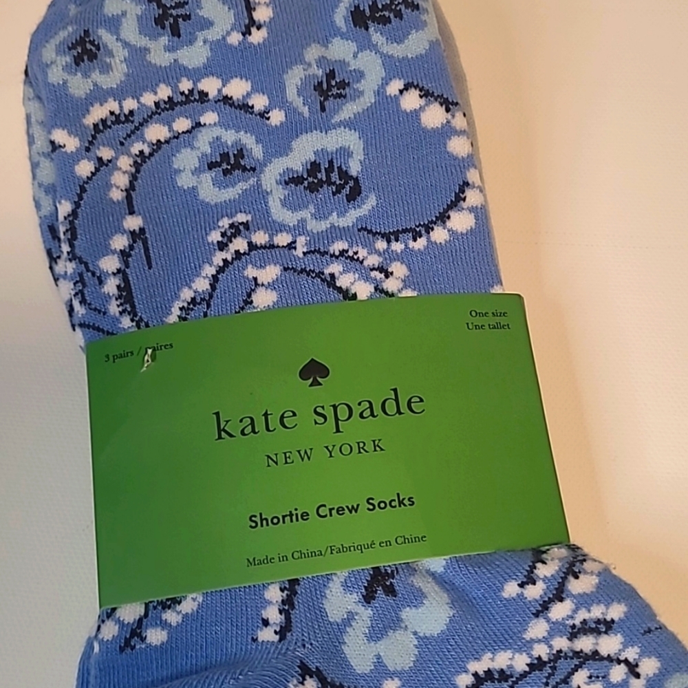Kate Spade Blue Patterned Crew Socks Three Pairs - Picture 4 of 4